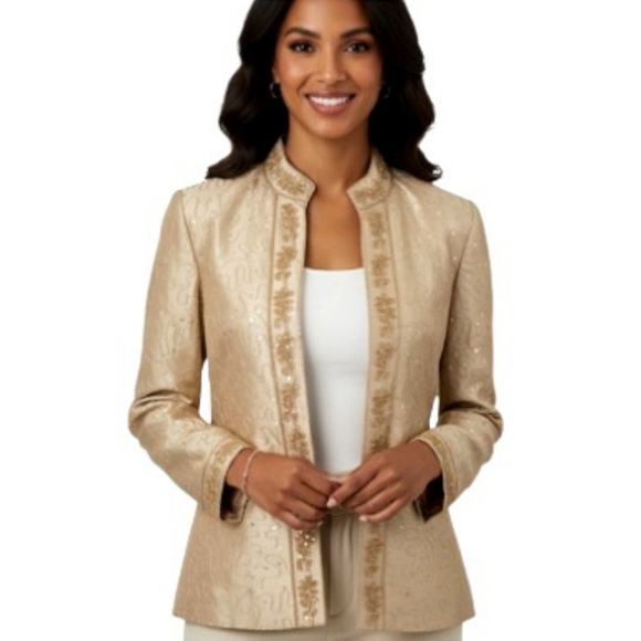 Bloomingdales Evening Jacket Gold Silk Wool Blend Beaded Sequins Embroidered - Picture 1 of 13